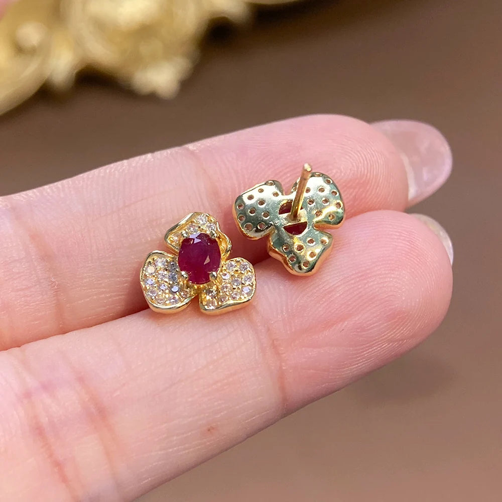 Gioiellieri Dainty Natural Ruby Drop Earrings Gold Plated 925 Silver Luxury Minimalist Claw Setting Yashiman Women's Third Party Appraisal