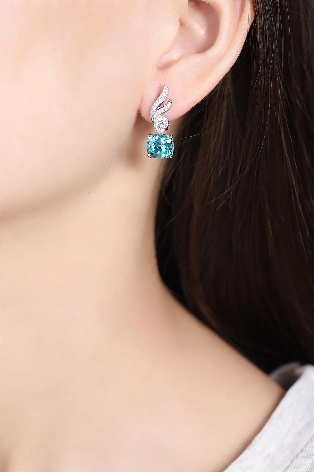 Gemfiori Anster High Quality S925 Lab Grown Paraiba Earring Stud Dainty Gemstone Stud Earrings for Women Daily Wear Gift