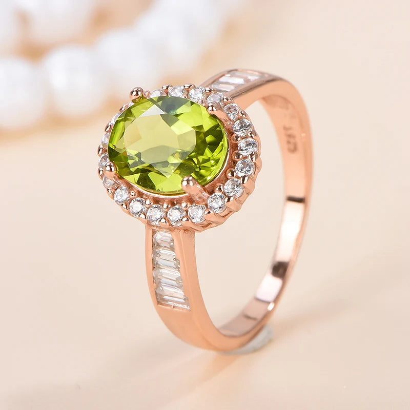 Gioiellieri New Design Engraved 925 Sterling Silver Oval Cut Natural Peridot Custom Wreath Women Rings