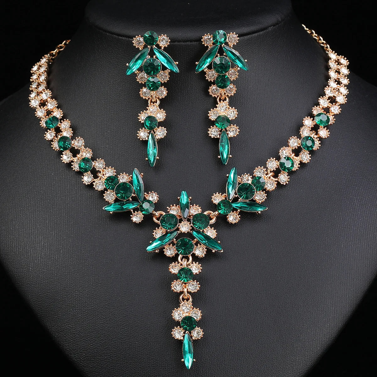 Crystal Rhinestone Geometric Bridal Necklace & Earrings Set | Wedding Banquet Fashion Jewellery | 6 Colours