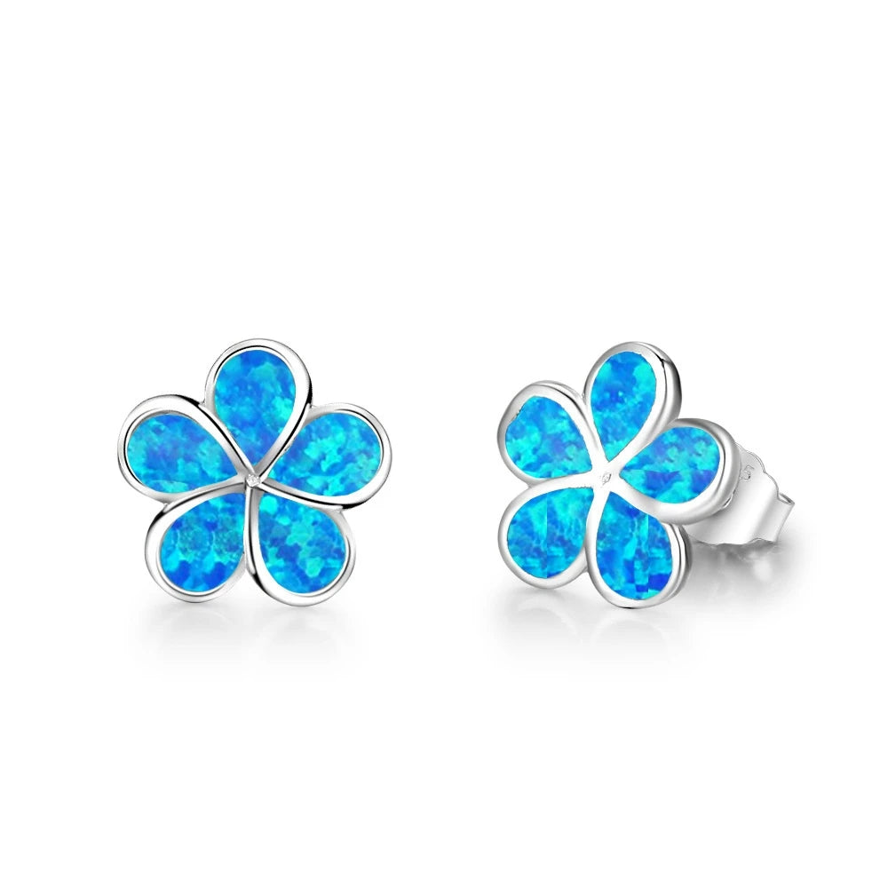 Jewelry for Women Bohemian Plant Floral Cluster Silver Plated  Opal Stud Earrings