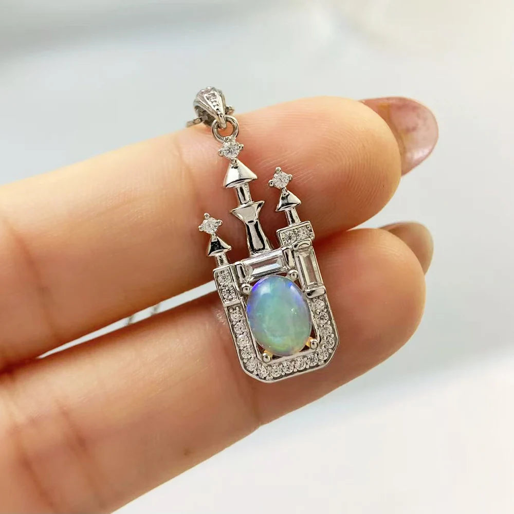 Gioiellieri Natural Opal Pendant with S925 Sterling Silver for Women Elegant Fire Opal Jewelry October Birthstone Healing Crystal Gift