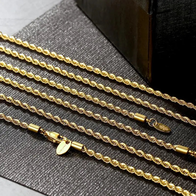 S&S 18K Gold Plated Rope Chain Necklace | Stainless Steel | 2.5–6mm