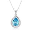 925 Sterling Silver Classic Square Blue Zircon Pendant Necklace | Luxury Blue Stone Clavicle Chain Birthday Gift for Women