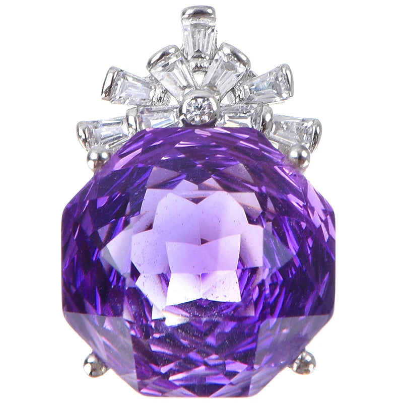 Gioiellieri High-Grade S925 Sterling Silver Natural Crystal Amethyst Rose Cut Pendant Necklace Claw Setting Rhodium Plated Third Party