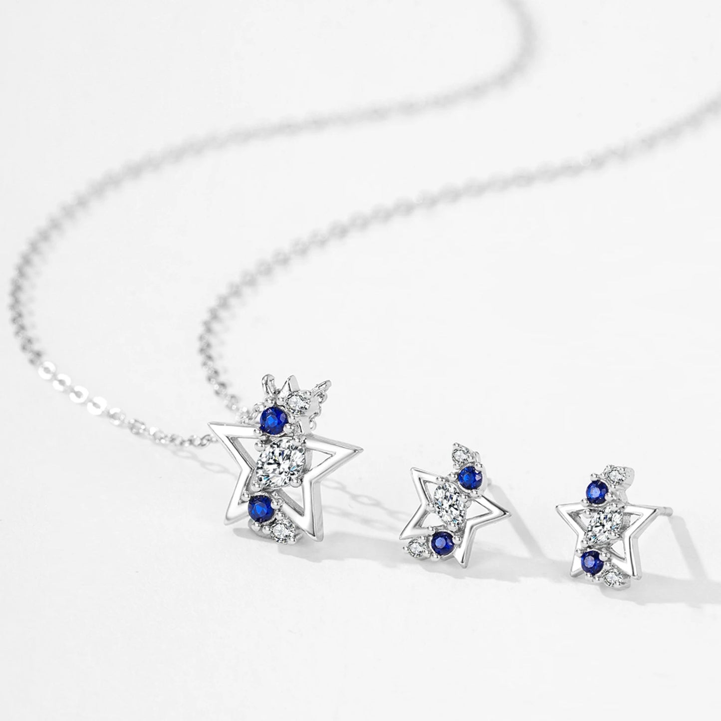Ailmay Elegant 925 Sterling Silver Water Drop Blue Zircon Pendant Necklace Earrings New Model Jewelry Wedding Gift Set