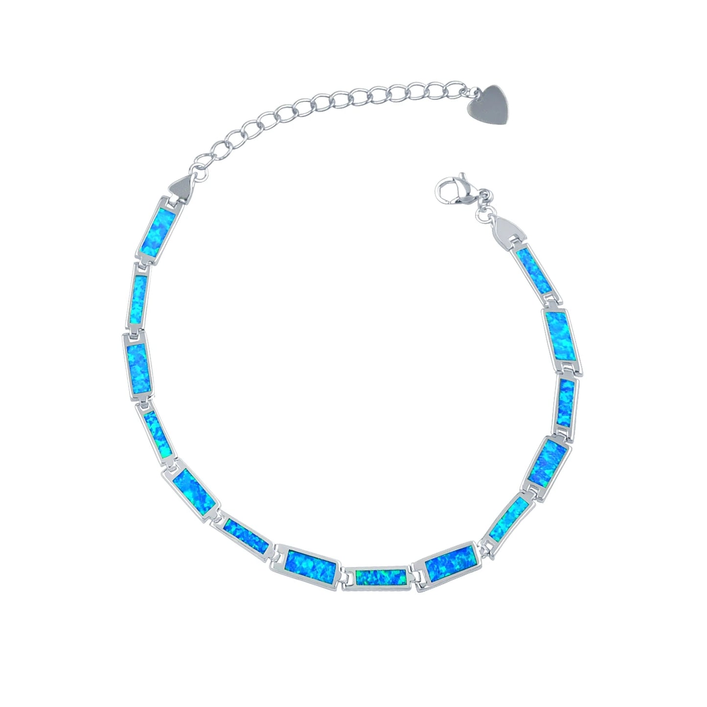 Fashion Trendy Silver Plated Brass Christian Opal Inlaid Minimalist Geometric Design Women's Anniversary Chain Link Bracelet