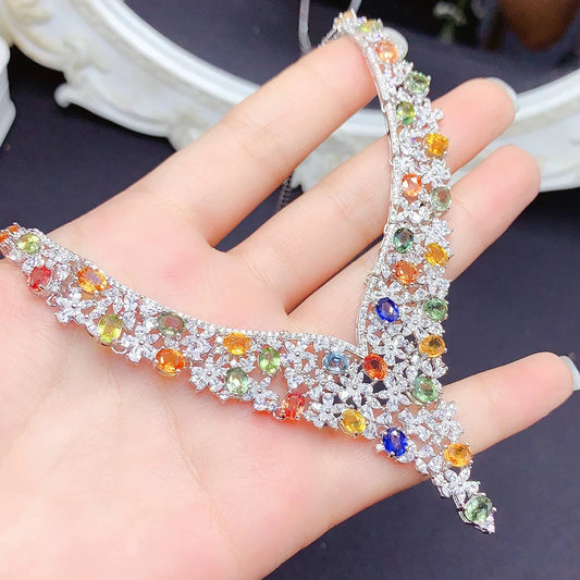 New Design Rose Gold Plated Natural Fancy Colored Sapphire Fashion 925 Sterling Silver Fine Jewelry Engagement Pendant Necklace