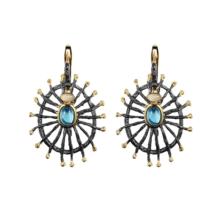 Handmade Vietnam Blue Topaz 925 Sterling Silver Jewelry Earrings