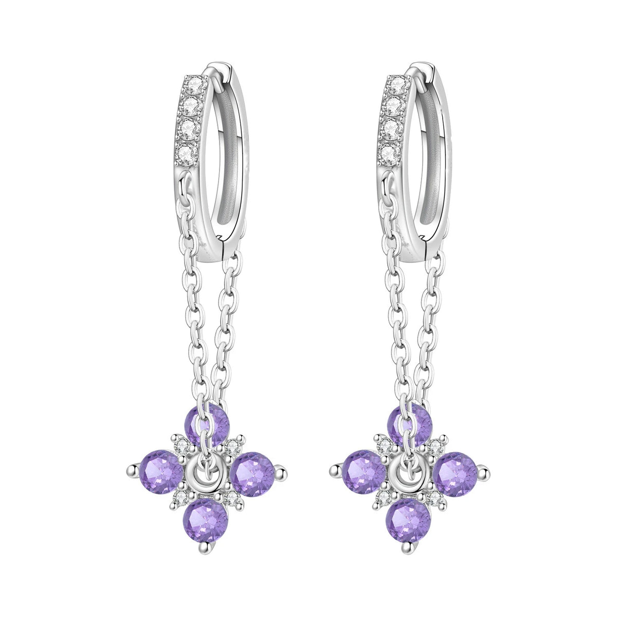 S&S Silver Plated Zircon Flower Drop Earrings | 16 Colours