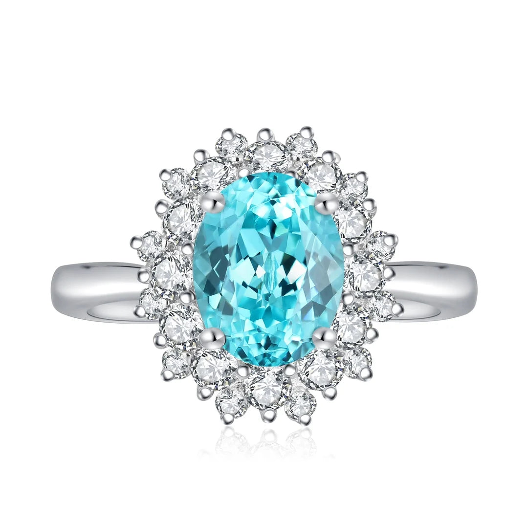Gemfiori Vintage Lab Grown Paraiba S925 Sterling Silver Engagement Rings for Women Custom Design Wedding & Party Gift