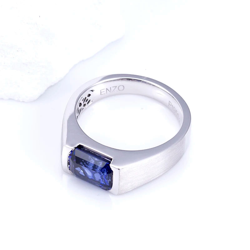 Gemfiori MSR-1506 PT950 Luxury Engagement Ring 7x9mm Emerald Cut Lab Sapphire Stones Lab Grown Diamond Ring