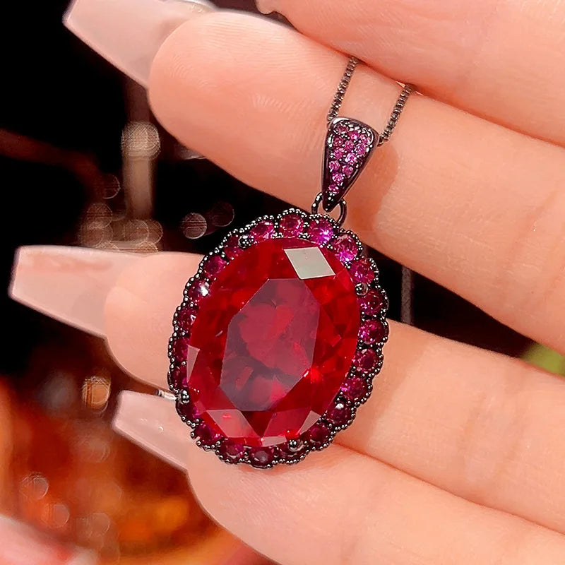 Gemfiori 2025 New Jewelry Brass Gold Plated Dove Blood Red Zircon Advanced Oval Set for Women