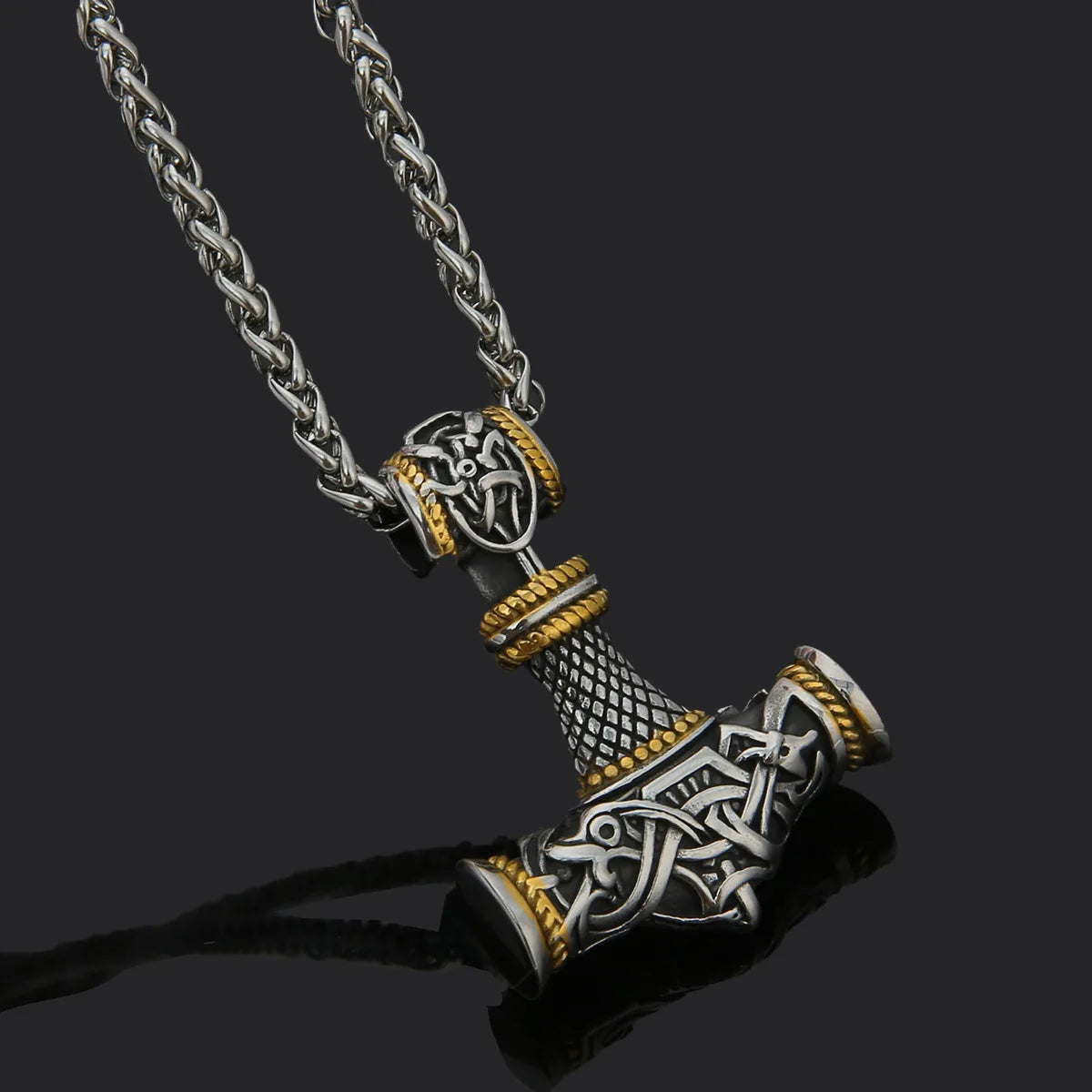 REBEL VIKING Odin Thor Hammer Amulet Pendant Necklace – Stainless Steel