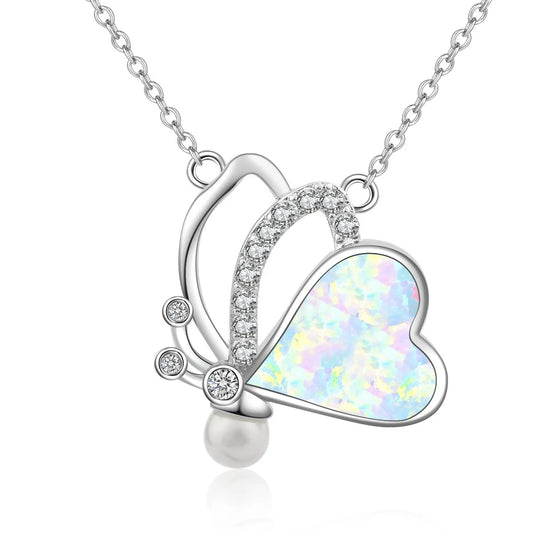 TikTok Viral Trendy Copper Opal Butterfly Necklace-Boho Silver Plated Pendant Link Chain Forest Aesthetic Jewelry Wholesale