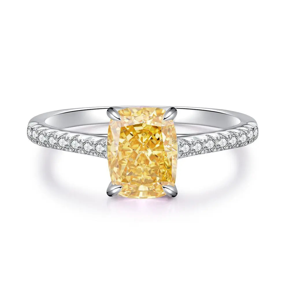 Trendy 925 Sterling Silver 5A 8A Yellow Cubic Zirconia Ring for Women Engagement Promise Bride Rings Customized Jewelry Supplies