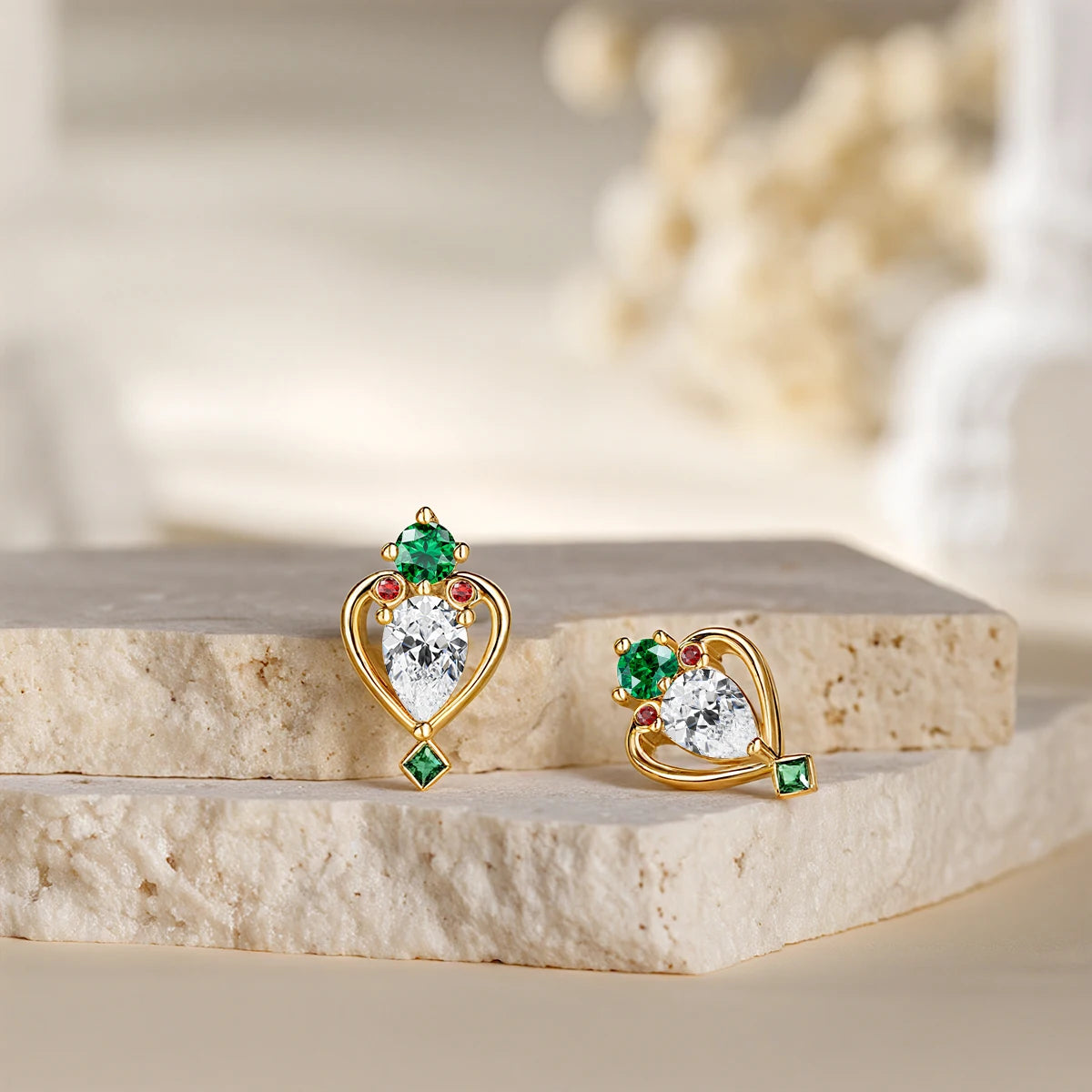Gioiellieri Gold Jewelry Woman Mother's Day Gifts 0.5ct Pear Cut Moissanite Real 14K Hollow Vintage Queen Hearts Scepter Stud Earrings