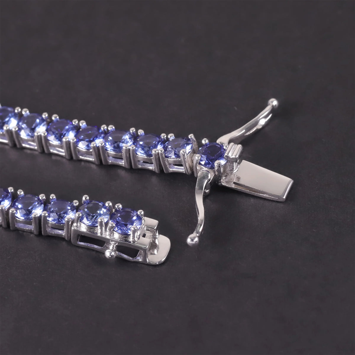 Gemfiori 925 Silver Jewellery Bracelet Light Blue Gemstone Silver Rhodium Plated Lab Grown Sapphire Tennis Chain Bracelet
