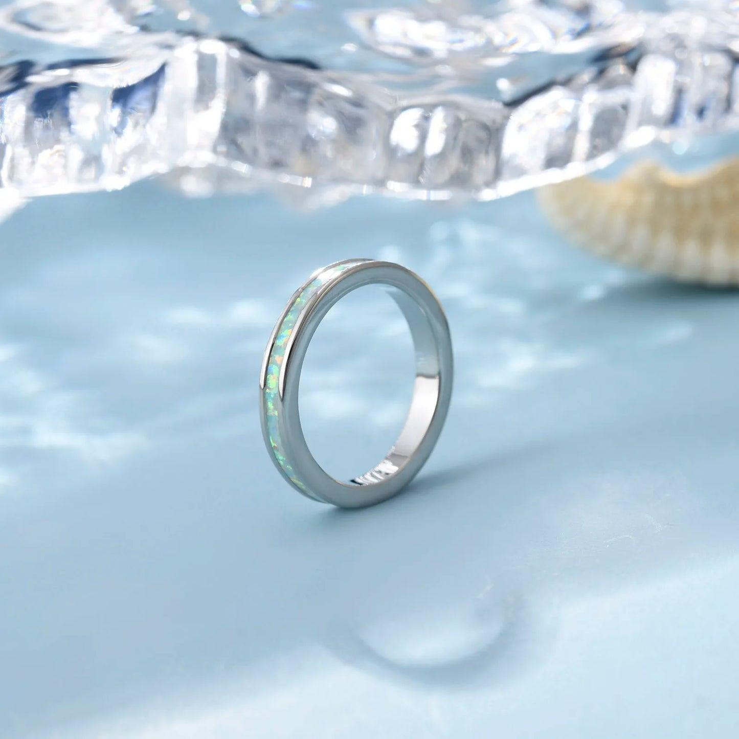 Silver Iridescent Opal Ring | Sleek Daily Fashion Band