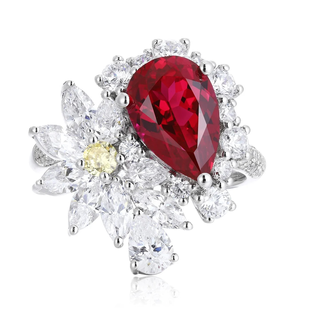 Gemfiori Jewelry Trendy High Quality S925 Silver Cultivated Ruby Ring Unisex Engagement Ring for Wedding Party or Gift