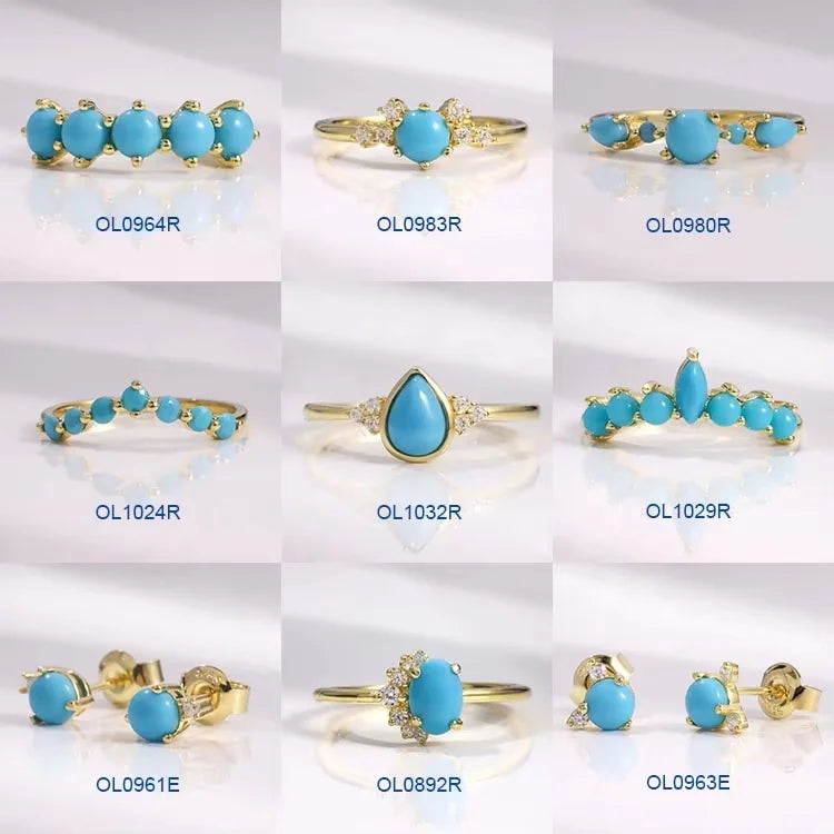 ArtistA Abiding Classic Design 925 Silver Yellow Gold Plated Turquoise Rings Stacking Synthetic Gemstone Turquoise Ring in Stock