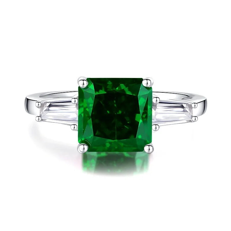 Wholesale 925 Sterling Silver Emerald 5A 8A Zirconia Ring Women Engagement Wedding Rings Custom Jewelry Manufacturing Supplies
