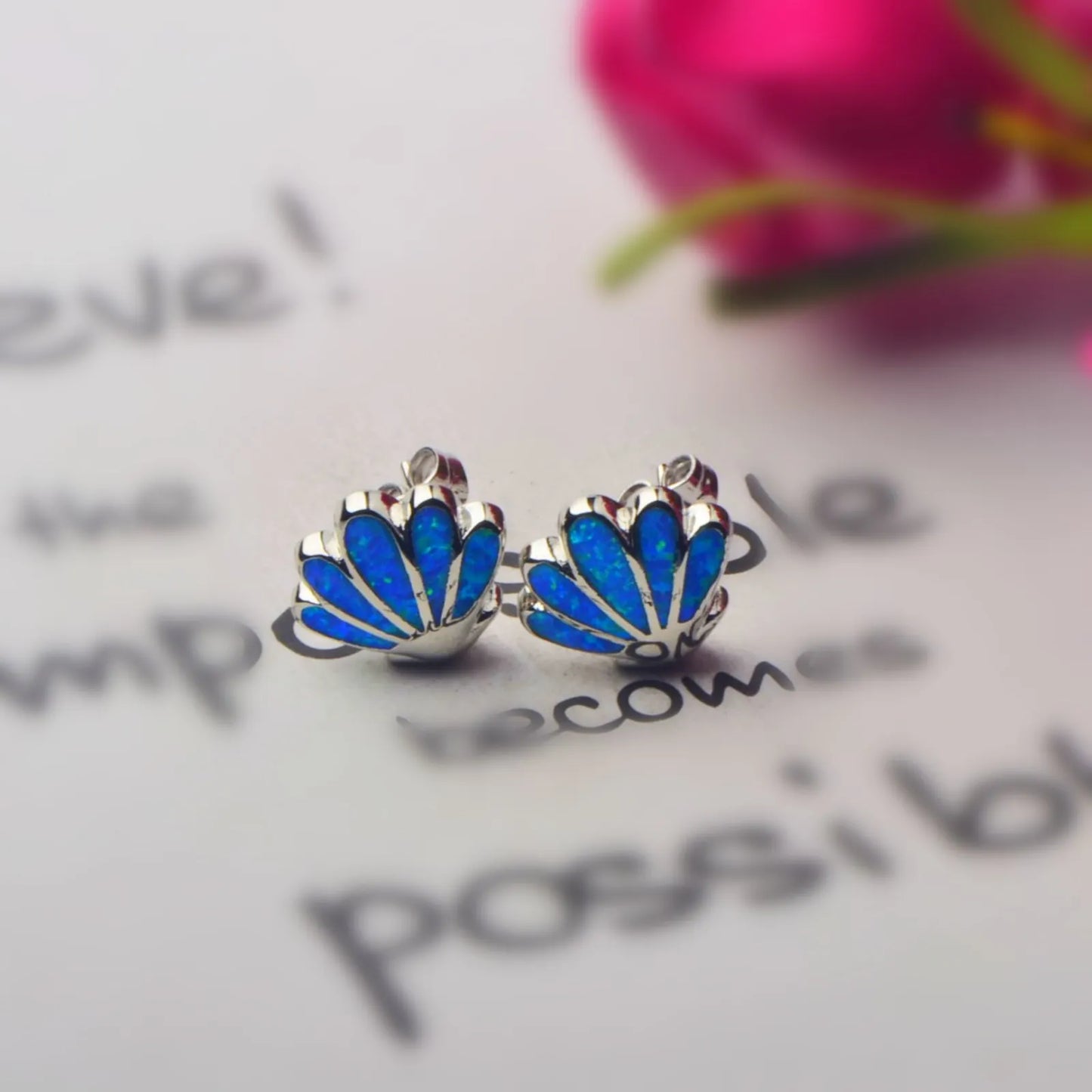 Vibrant Butterfly Opal Shell Earrings - Blue Fire Opal Wings & Sleek Frame Design | Whimsical Daily Jewelry Bulk Gifts