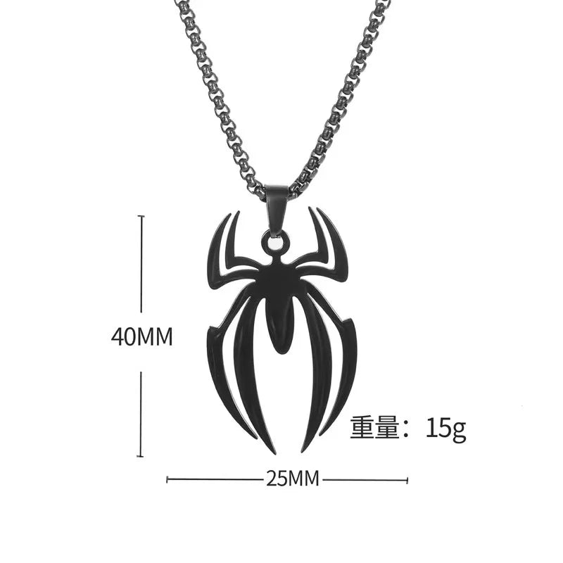 REBEL 3 Color Stainless Steel Spider Pendant Necklace Punk Gothic Insect Jewelry for Halloween Party Men Women Gift