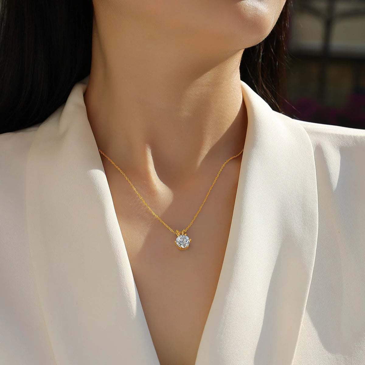 Gioiellieri Fine Jewelry Custom Woman Engagement Wedding Classic 6 Prongs Cdena De Oro 14k Gold Hollow 1ct 2ct 3ct Moissanite Pendant