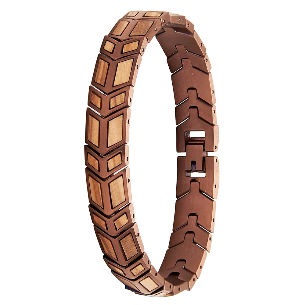 REBEL Blue Stainless Steel and Walnut Wood Skeleton Bracelet Classic Style for Men and Women for Anniversary Occasions