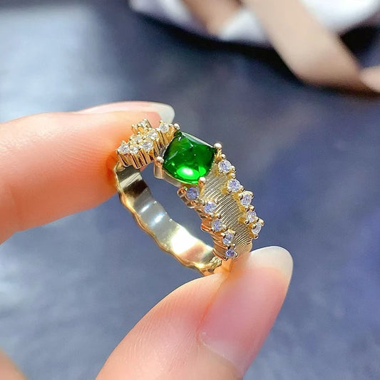 Gioiellieri Square Natural Diopside Gemstone 925 Silver Adjustable Engagement Rings Jewelry Minimalist Women Daily Wear
