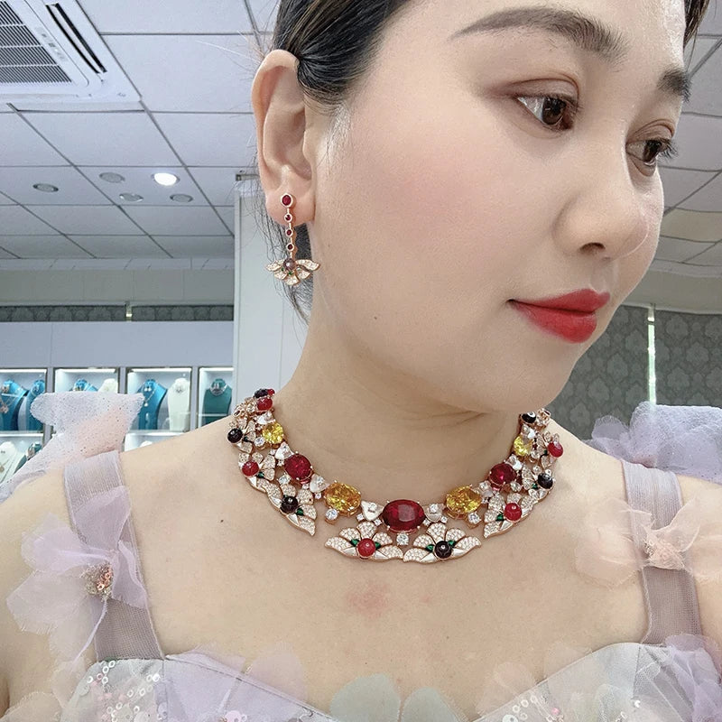 2025 Wedding Accessories Sexy Women's Necklace Earring Set Zirconia White Beimu Enamel Wedding Dress Brass Jewelry