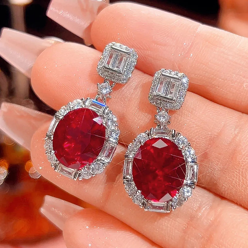 Gemfiori European and American Atmospheric Pigeon Egg Zircon Inlaid Pendant Earrings Ring Three Piece Set Banquet Party Accessories