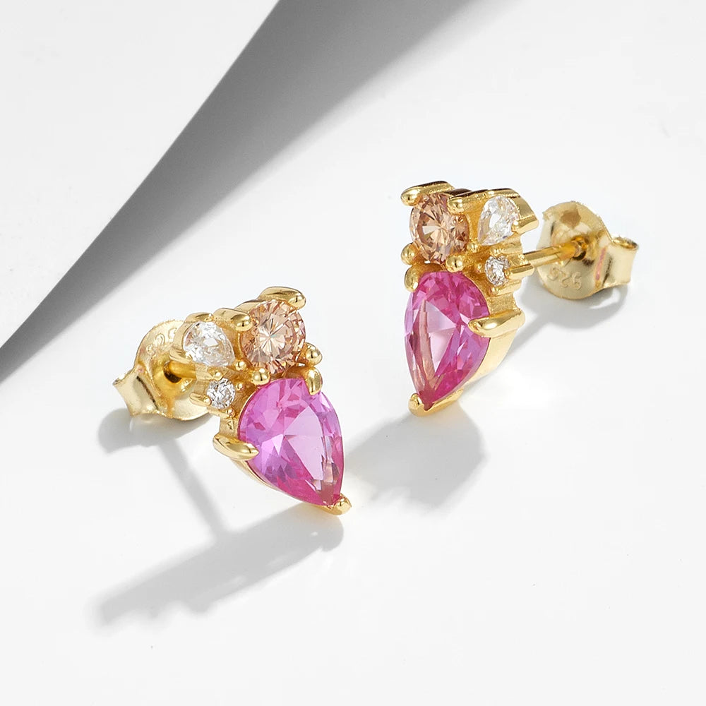 Original Fashion Jewellery 925 Sterling Silver Inlaid Colorful Waterdrop Zircon Ring Earring Necklace Jewelry Set for Women