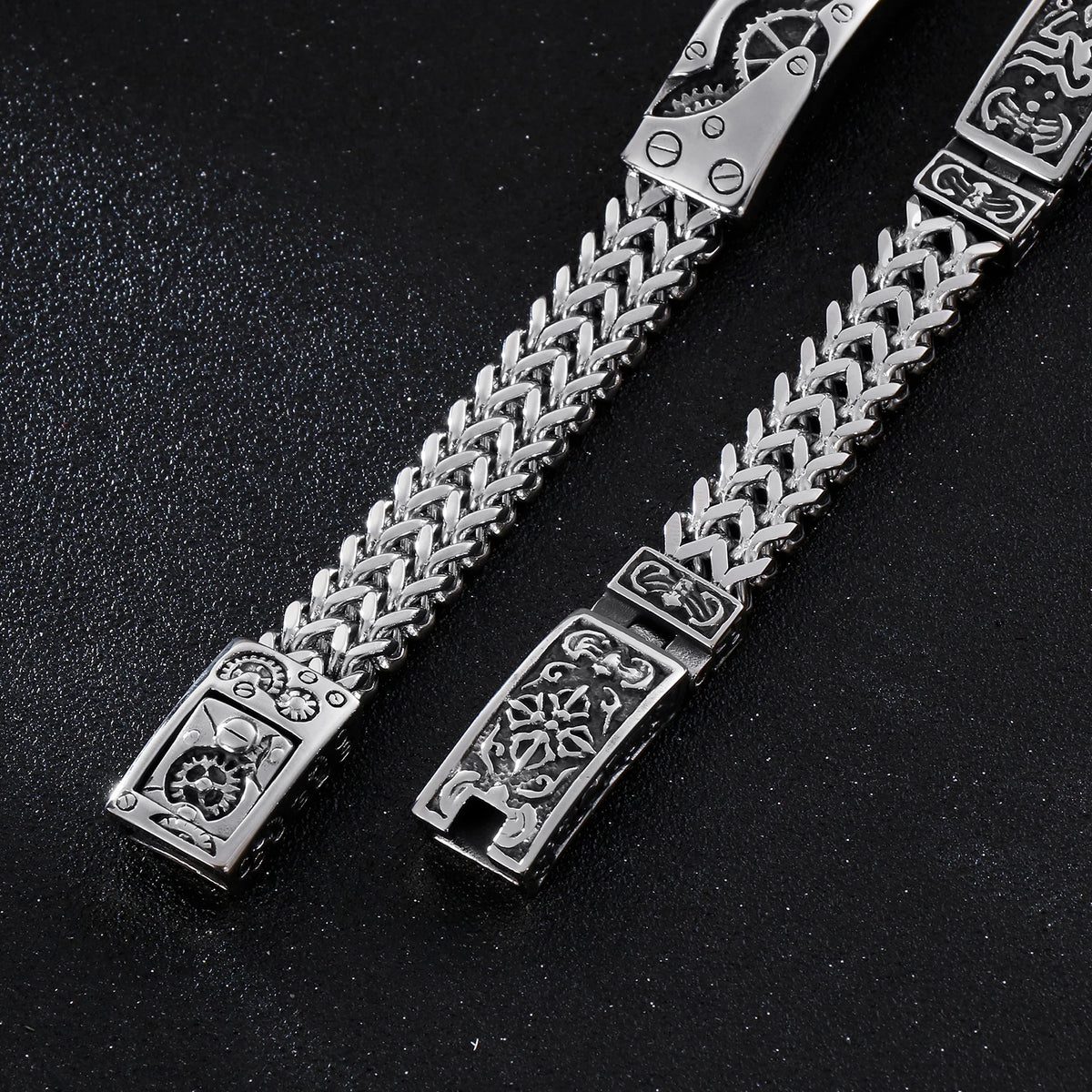 VIKING Mens Retro Buddhist Sutra Bracelet – Silver Stainless Steel