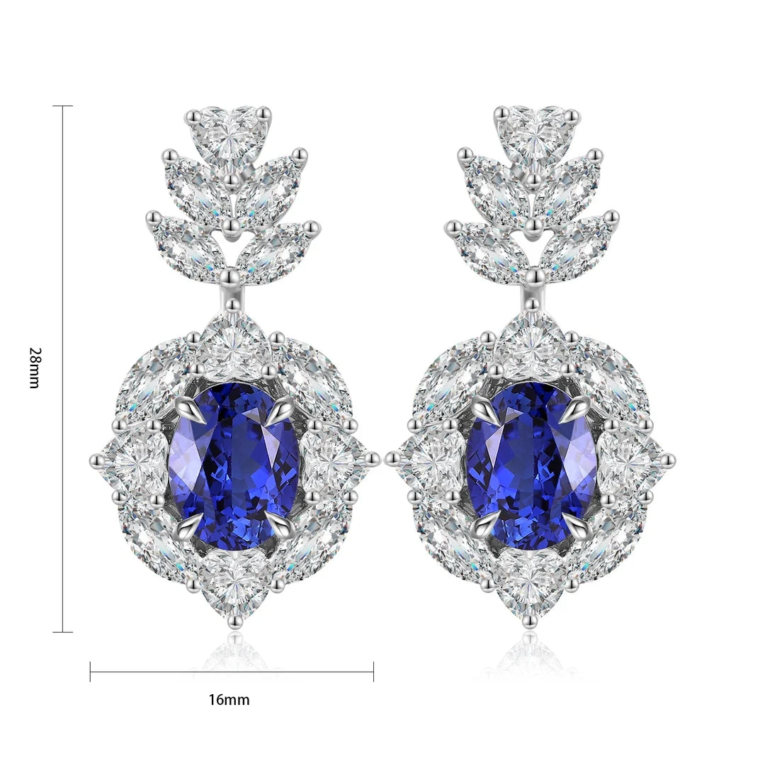 Gemfiori Classic 925 Sterling Silver Rhodium Plated Drop Earrings Lab Grown Emerald Oval Vintage Women's Ready Ship Engagement Gift