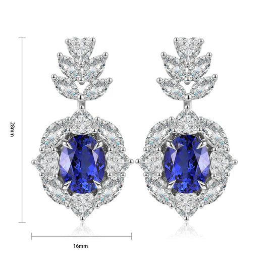 Gemfiori Classic 925 Sterling Silver Rhodium Plated Drop Earrings Lab Grown Emerald Oval Vintage Women's Ready Ship Engagement Gift