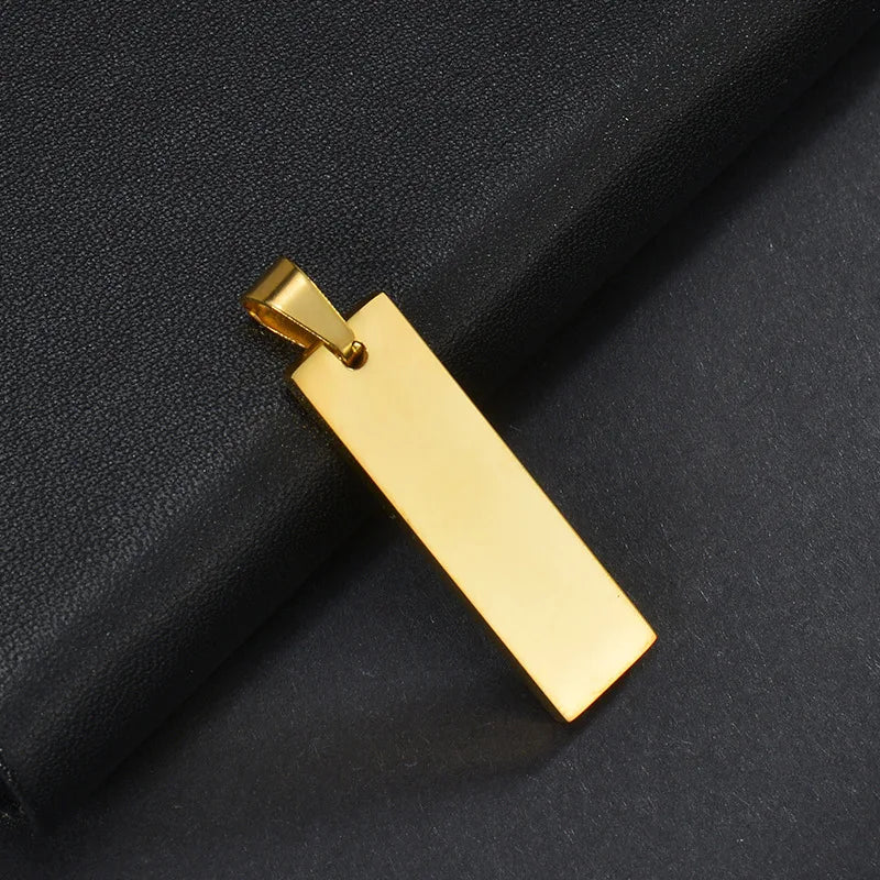 Fatingna Men's DIY Design Personalized 3D Bar Stainless Steel Pendant Necklace Gold Plated with Geometric Pattern Link Chain