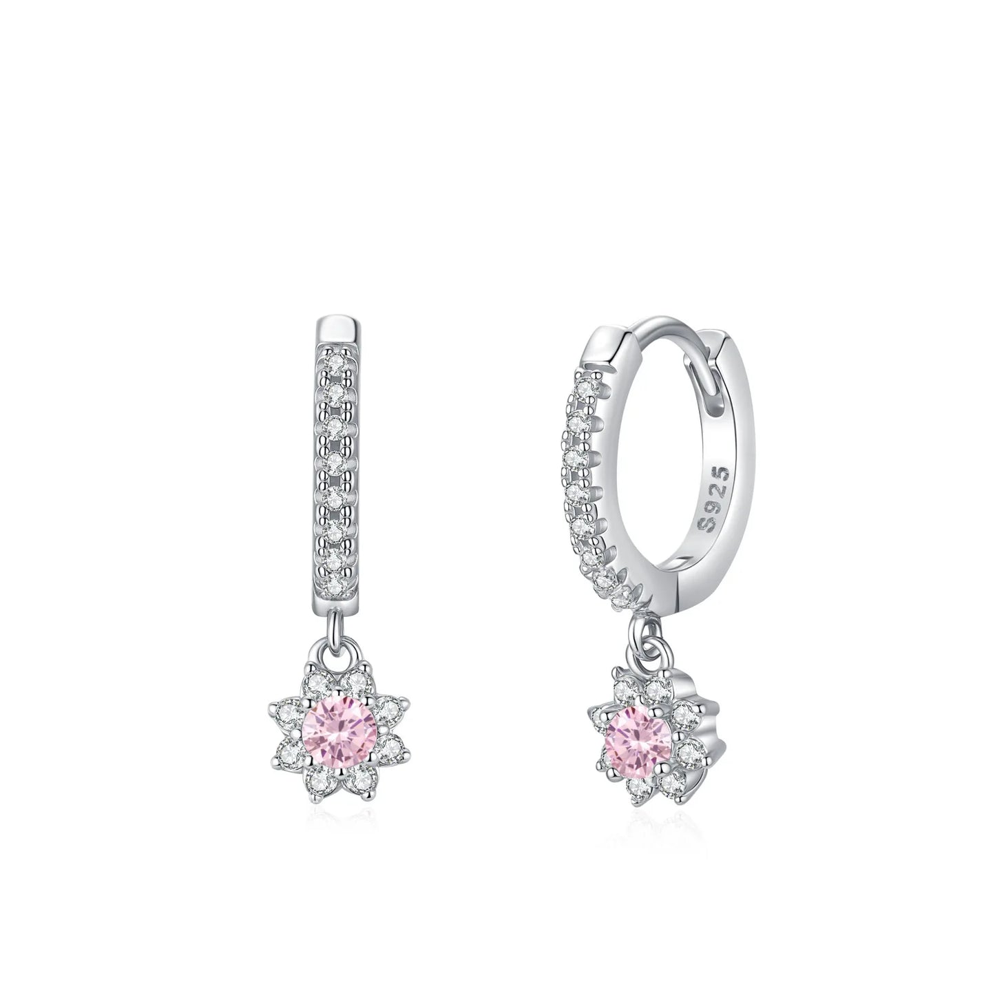 Wholesale 925 Sterling Silver Elegant Pink Sunflower Pendant Necklace Earring Set Elegant Luxury Jewelry Gift Set