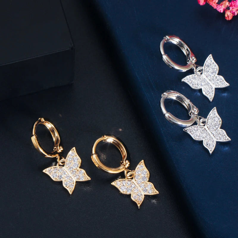 3 Piece Bright Cubic Zircon Crystal Silver Color Lovely Butterfly Ladies Jewelry Bridal Choker Necklace Earrings Bracelet Sets