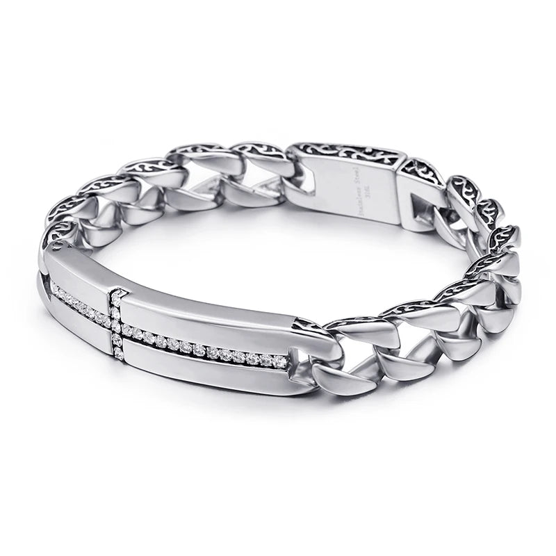 KALEN Personality Croving Flower Inlaid Zircon Cross Men's Bracelet