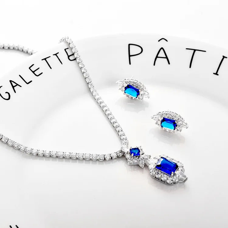XOTICA High Quality Luxury CZ Pendant Necklace Earring Set Ladies Sparkling Zircon Tennis Chain Stud Earring Wedding Engagement Jewelry