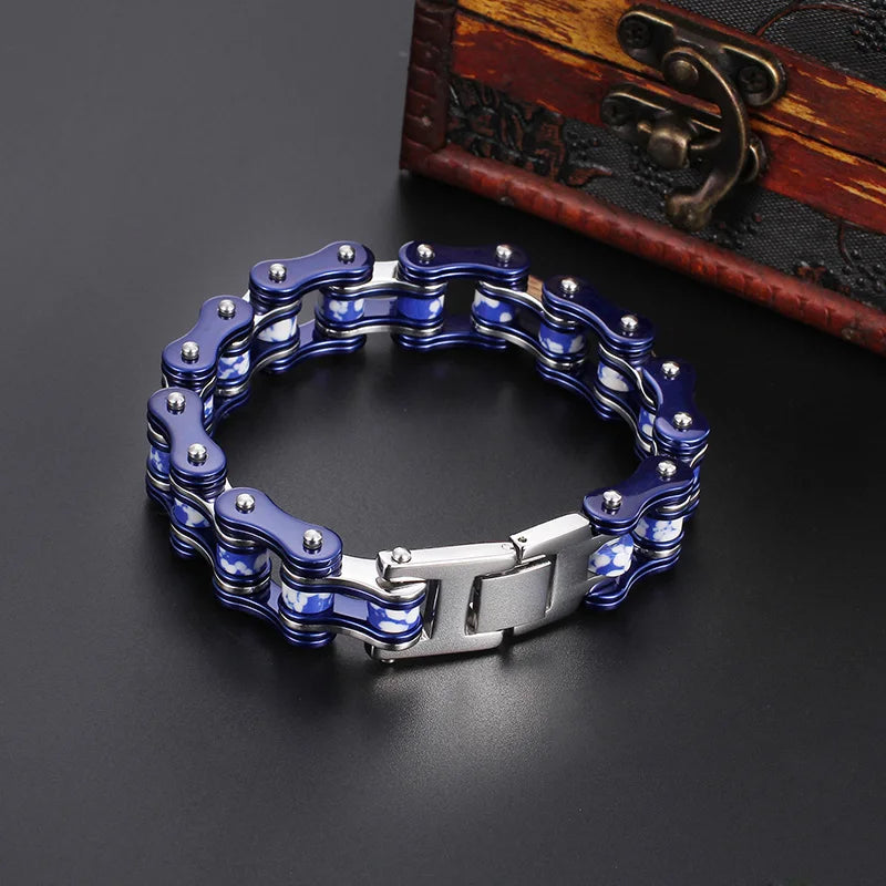 REBEL Motorcycle Biker Chain Men Stainless Steel Link Charm Bracelet