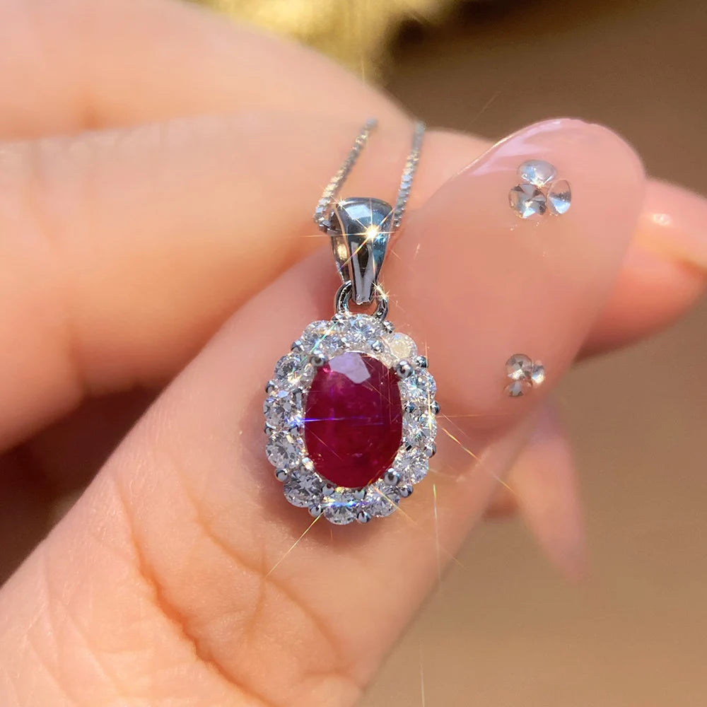 Gioiellieri Natural Red Ruby Pendant Necklace S925 Sterling Silver Fine Jewelry for Women Fashion Gemstone Charm Anniversary Gift