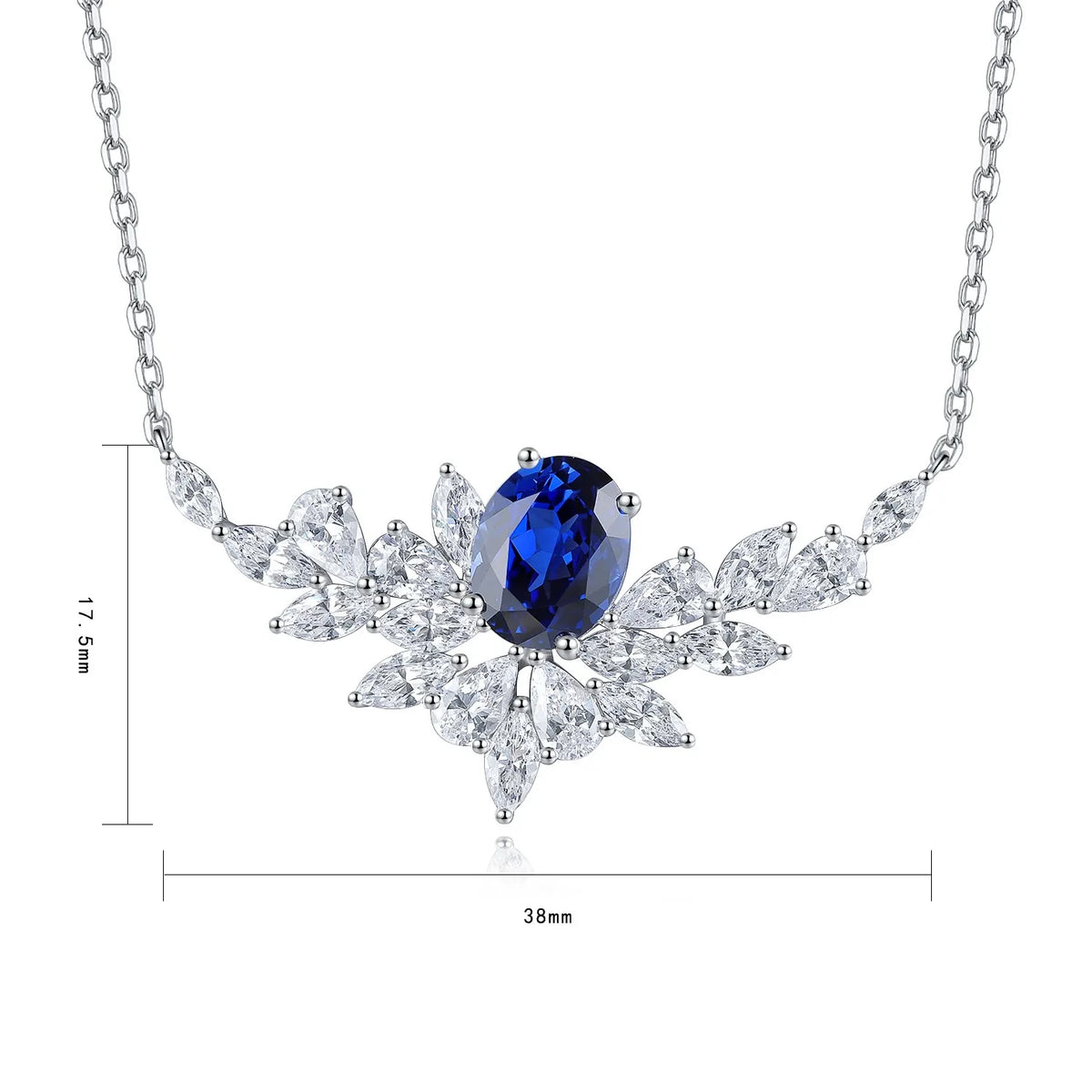 Gemfiori Anster 925 Sterling Silver High-quality Cultivation Lab Grown Sapphire Necklace - Suitable for Parties or As a Gift
