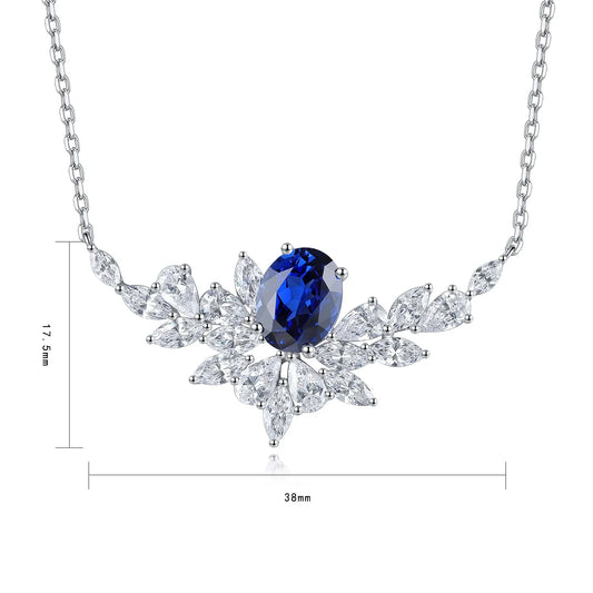 Gemfiori Anster 925 Sterling Silver High-quality Cultivation Lab Grown Sapphire Necklace - Suitable for Parties or As a Gift
