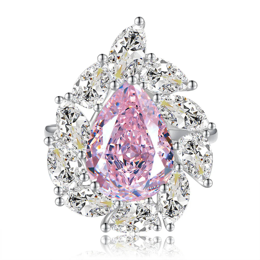 MuShan Jewelry Factory 12.8 Carat pink Diamond Ice Flower Cutting Ring 925 Silver 10 * 14 Teardrop Shaped High Carbon Diamond