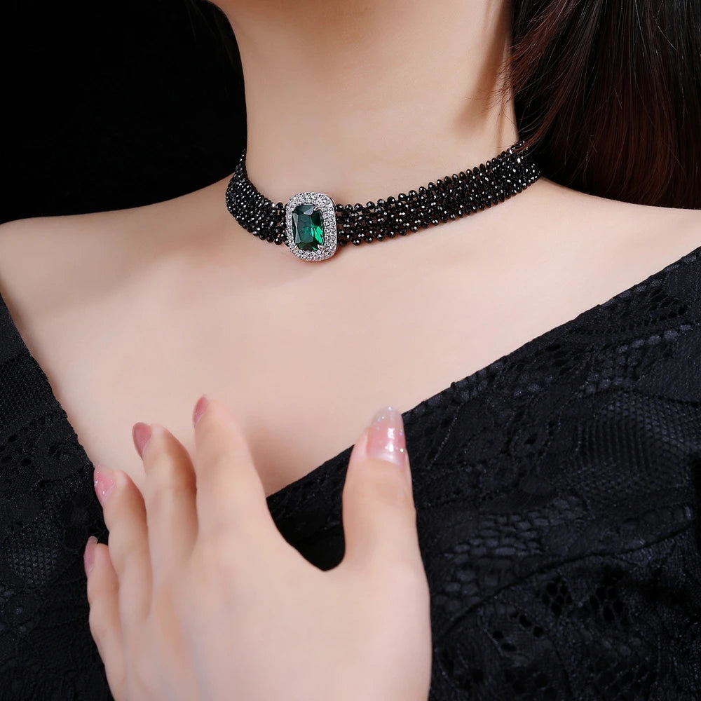 MUSHAN Jewelry Factory S925 Sterling Silver Black Spinel Woven Multi Layer Necklace European and American Jewelry for Women