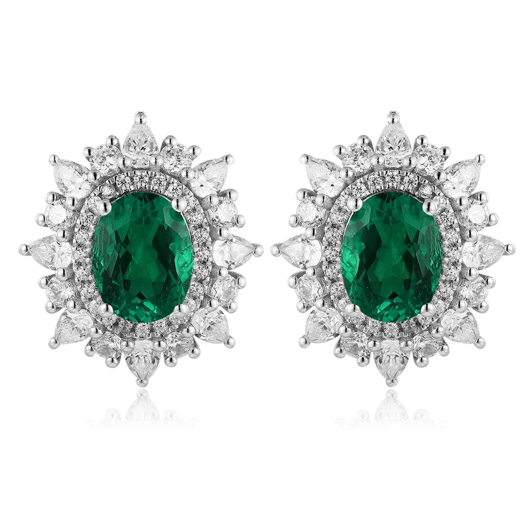 Gemfiori Zhanhao Jewelry S925 Silver Lab Grown Emerald Vintage Custom Engagement Gift Ring Necklace Earrings Ladies' Bridal Jewelry