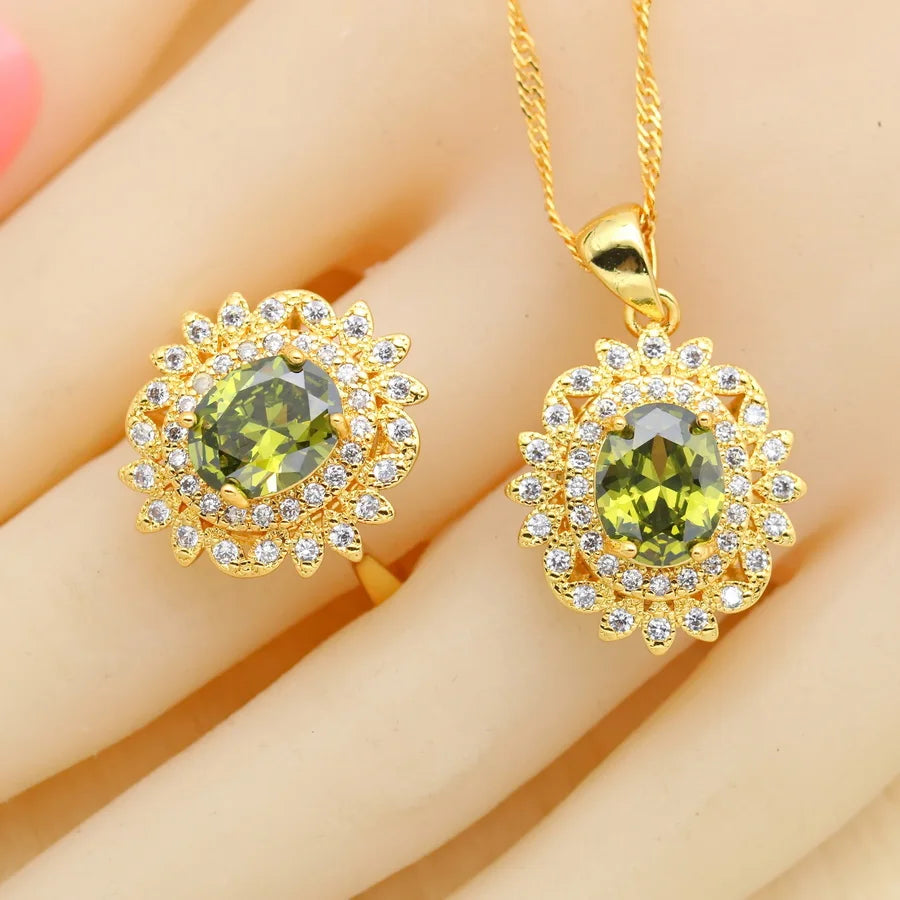 XOTICA Luxury 18k Gold Plated Zircon Jewelry Set for Women Including Earrings Necklace Pendant Ring Bracelet for Parties Weddings